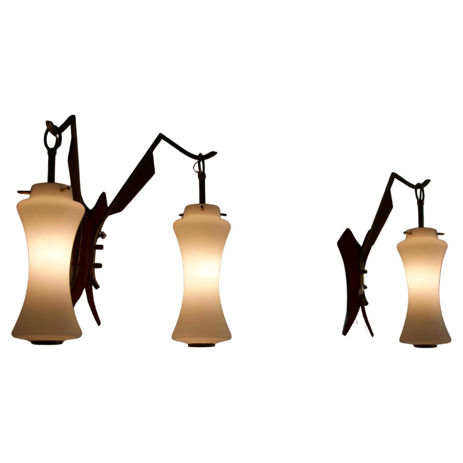 Pair Of Brass And Opaline Wall Lamps By Stilnovo, Italy, 1960s