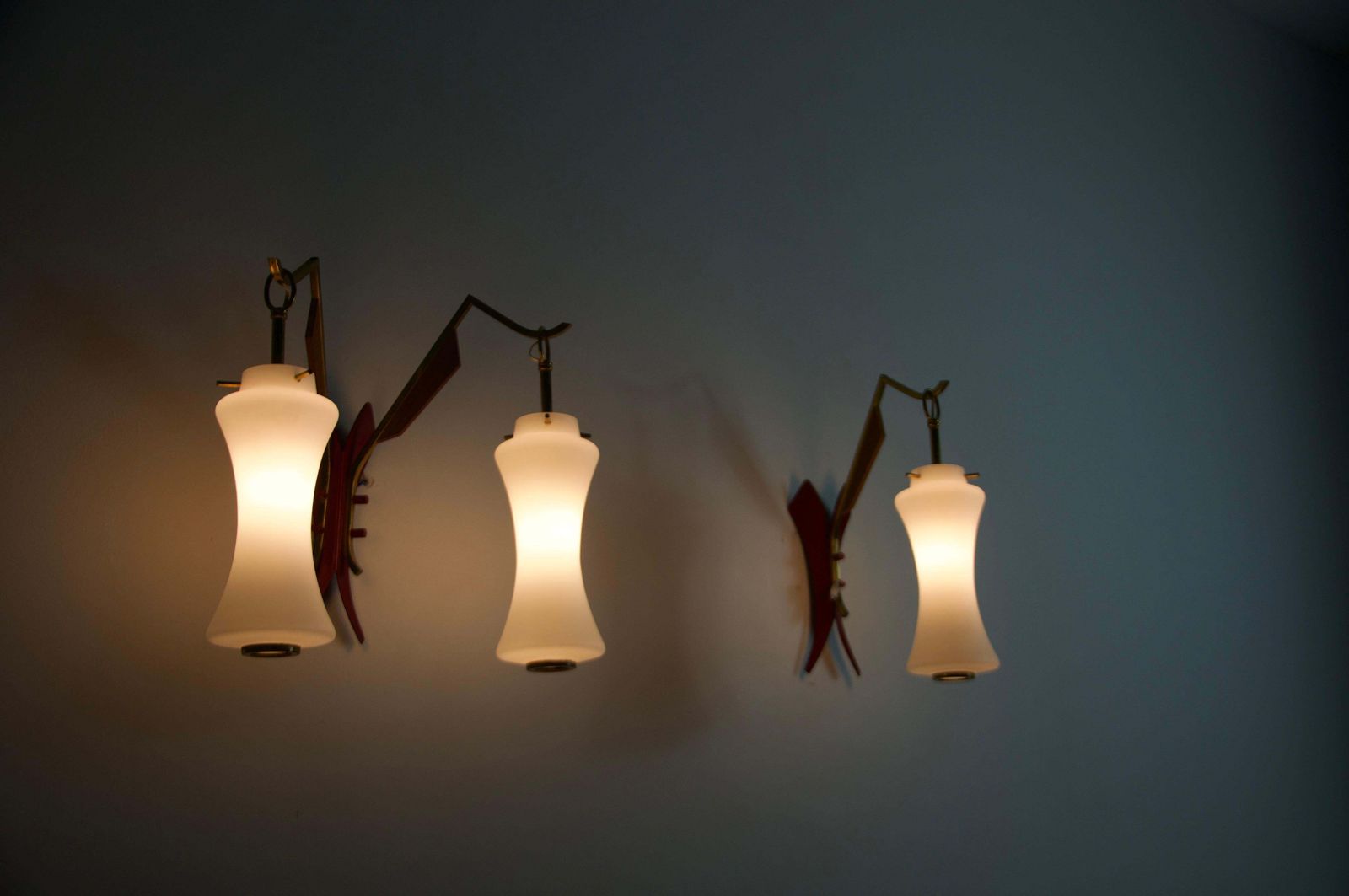 Pair Of Brass And Opaline Wall Lamps By Stilnovo, Italy, 1960s photo 1684.0