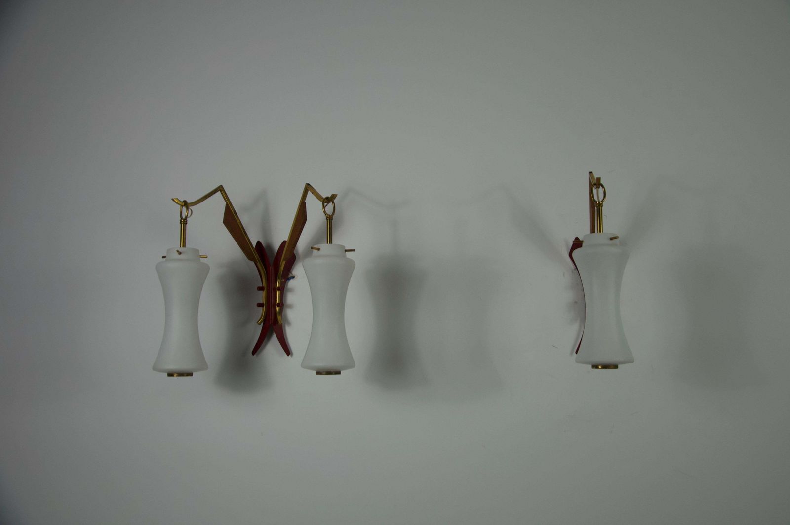 Pair Of Brass And Opaline Wall Lamps By Stilnovo, Italy, 1960s photo vintage