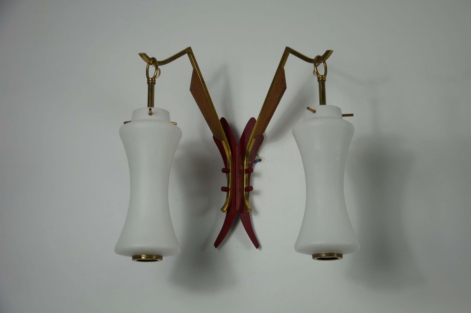 photo for sale Pair Of Brass And Opaline Wall Lamps By Stilnovo, Italy, 1960s