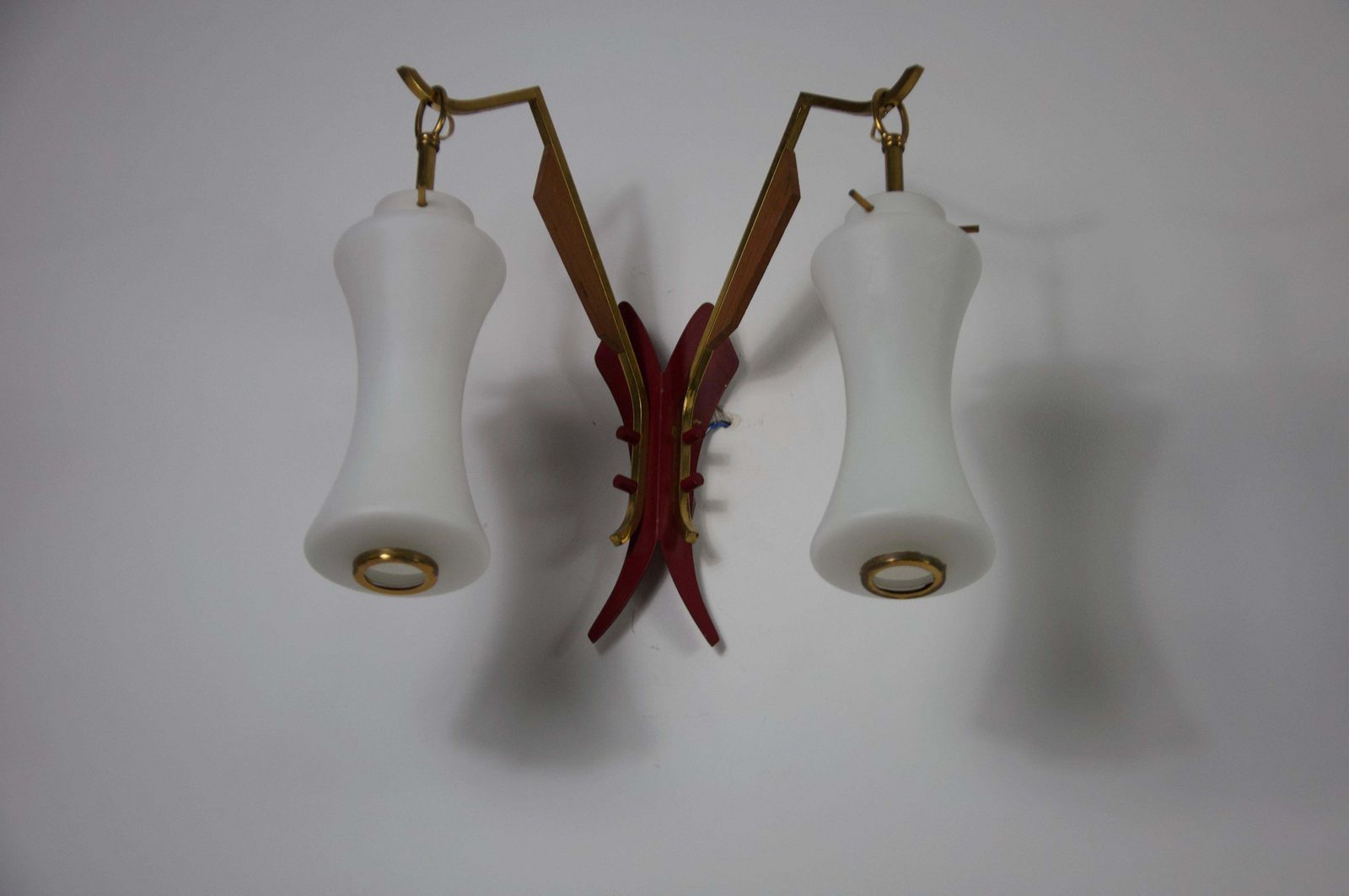 Lighting Pair Of Brass And Opaline Wall Lamps By Stilnovo, Italy, 1960s photo