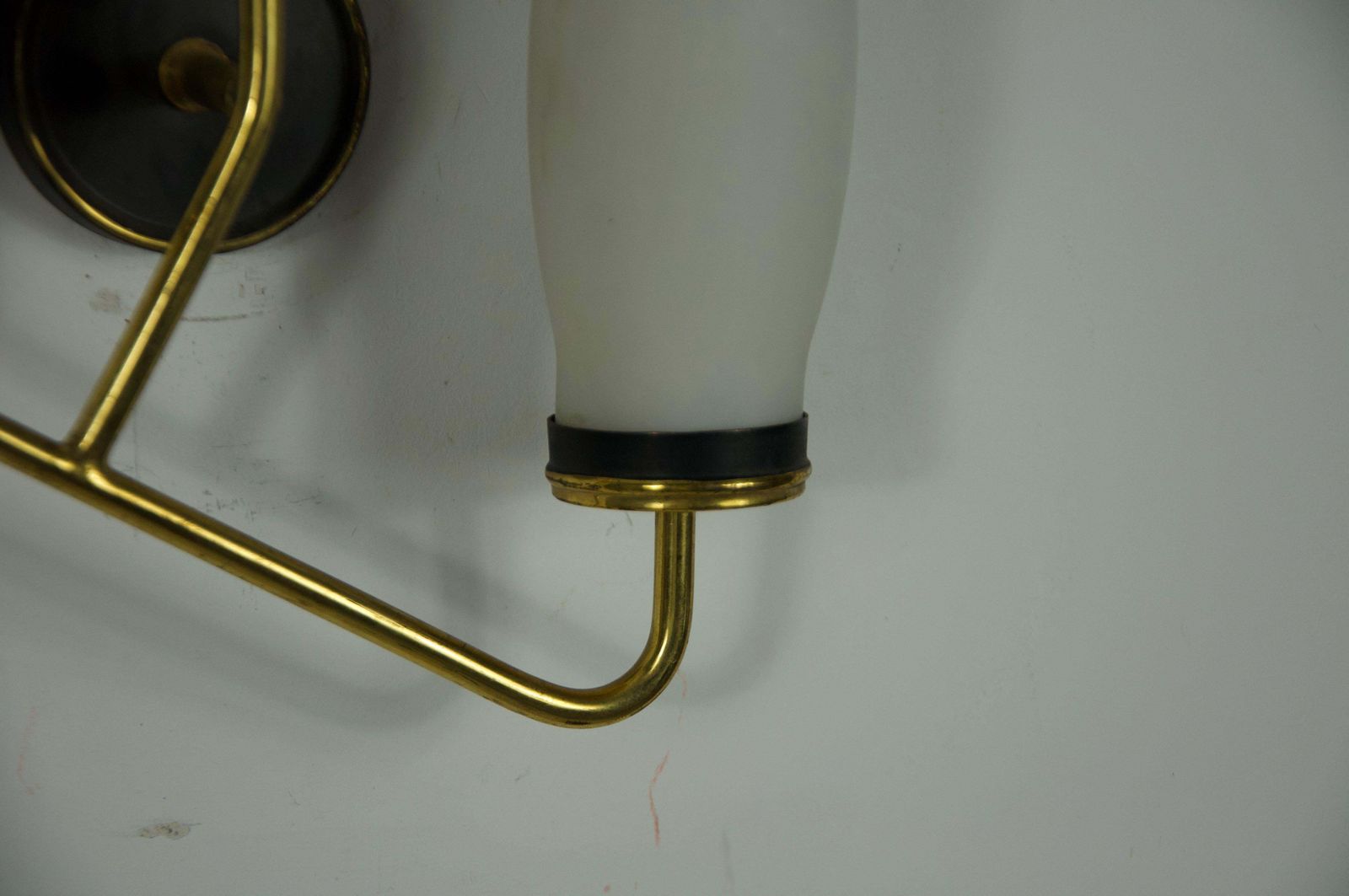 photo for sale Pair Of Brass And Opaline Wall Lamps, Italy, 1960s