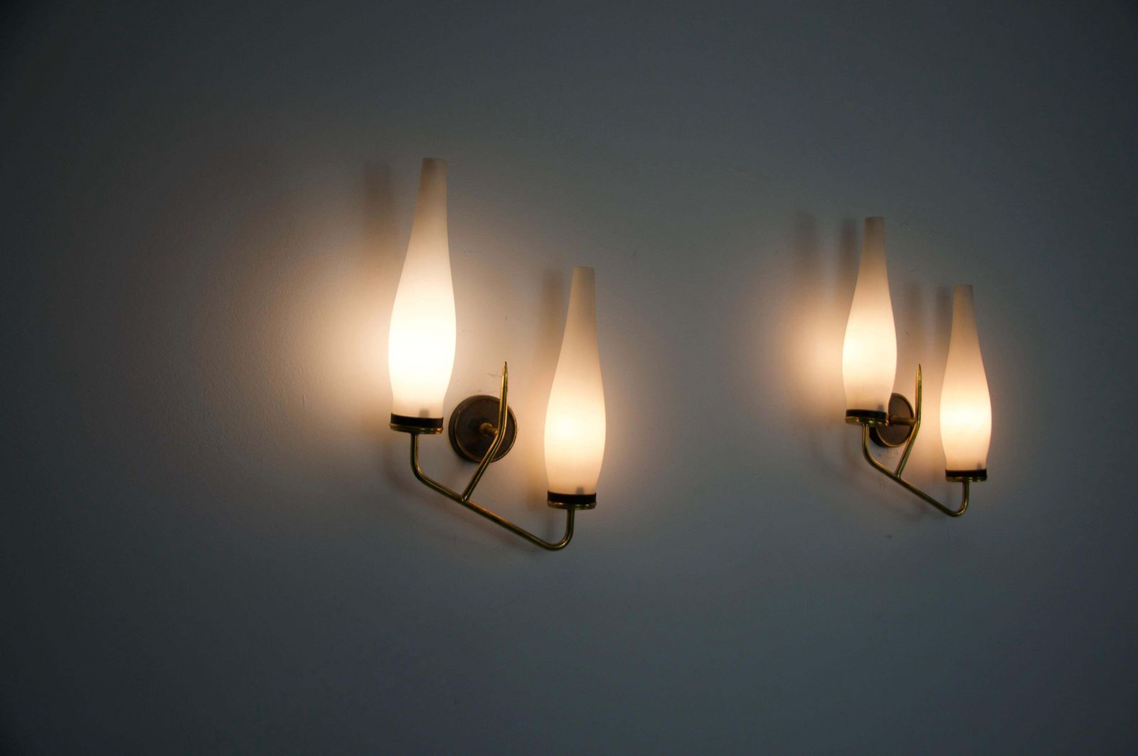 photo buy Pair Of Brass And Opaline Wall Lamps, Italy, 1960s