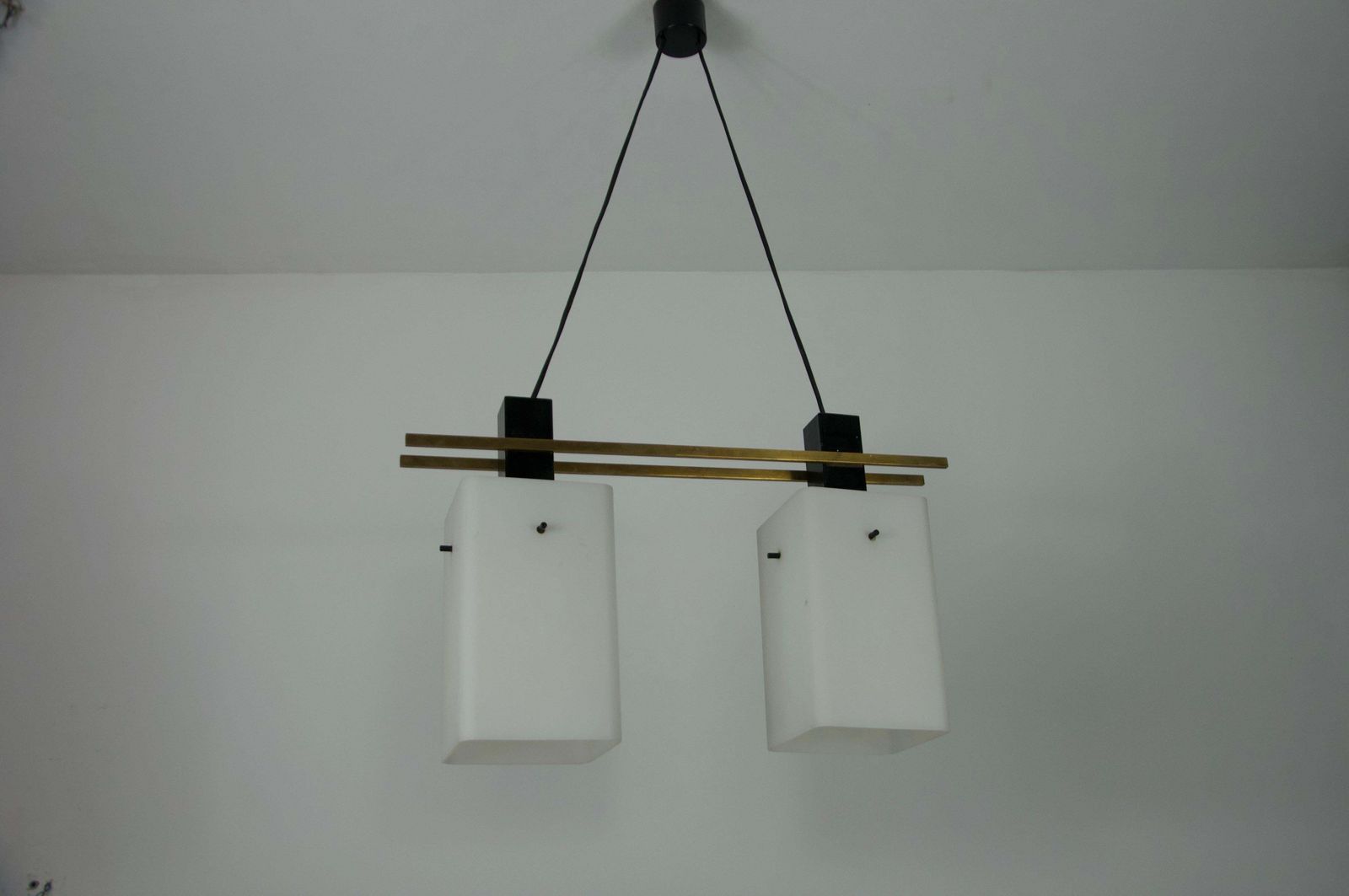 Mid Century Brass And Opal Glass Ceiling Lamp By Stilnovo, Italy, 1960s photo Lighting