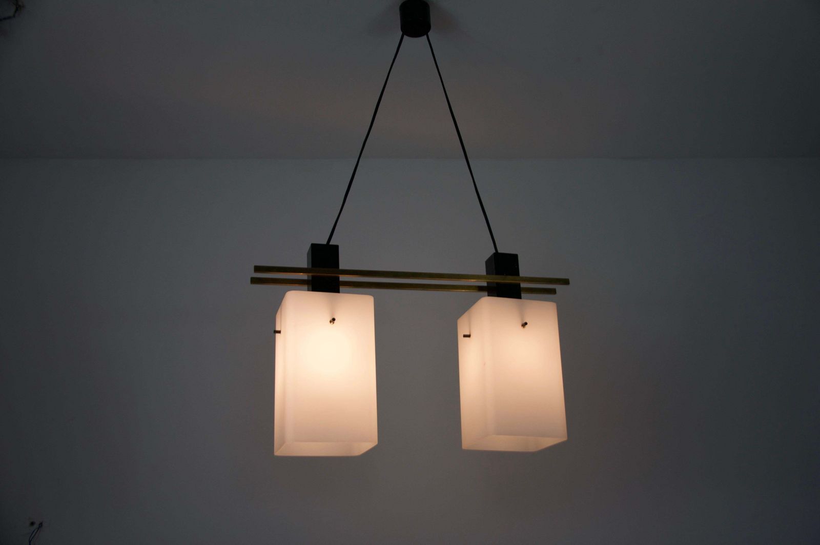 Lighting Mid Century Brass And Opal Glass Ceiling Lamp By Stilnovo, Italy, 1960s photo