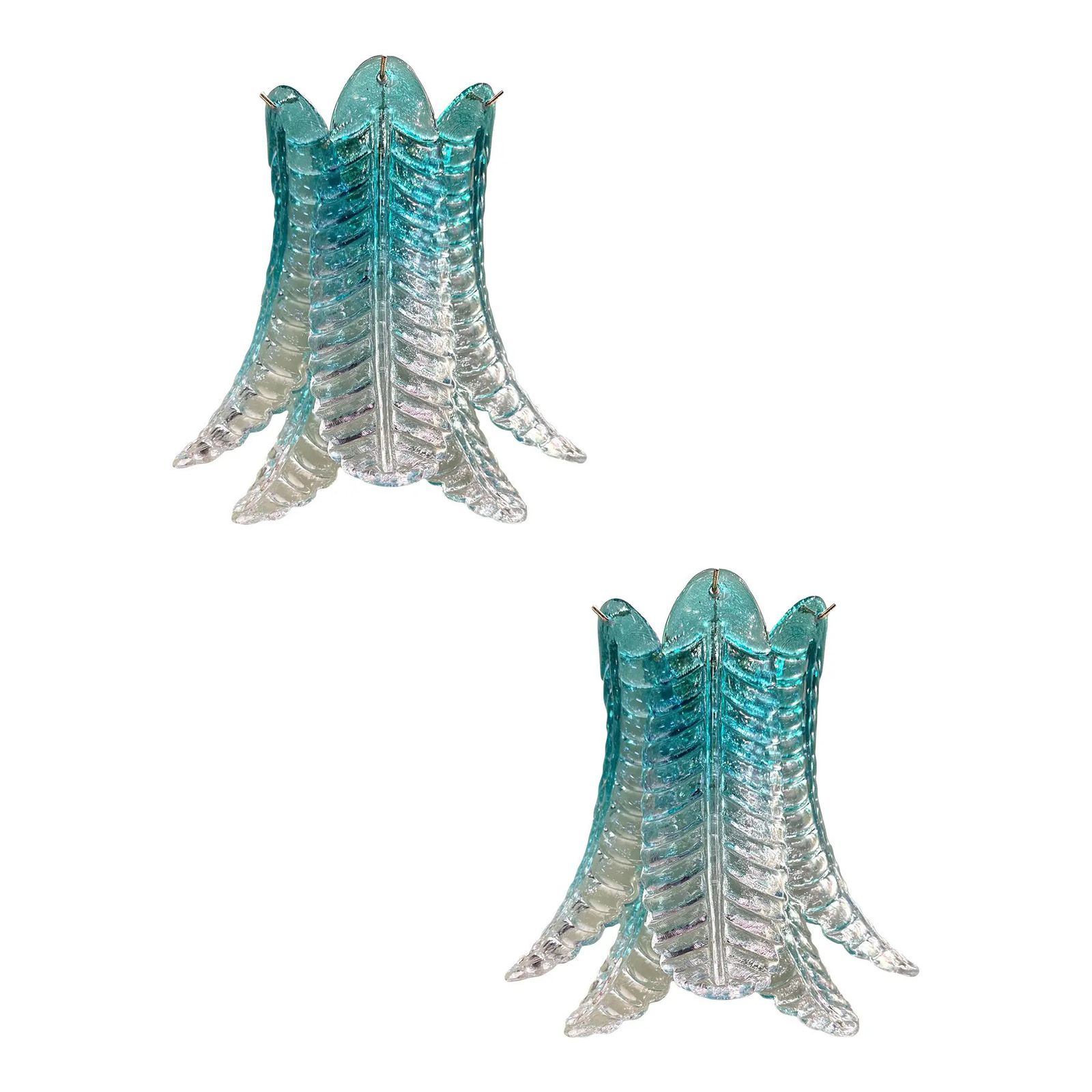 Contemporary Scenographic Set Of Two Greeen "Felci" Murano Glass Wall Sconces