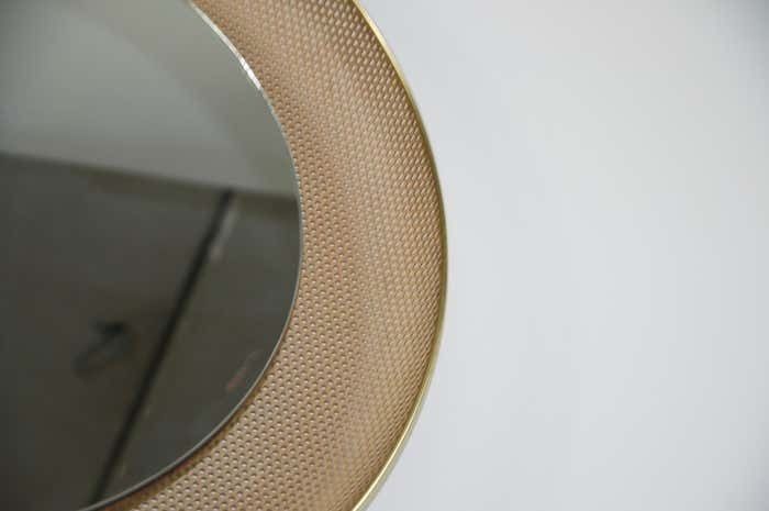 Midcentury Modern Italian Round Illuminated Brass Wall Mirror Italy 1960s photo vintage