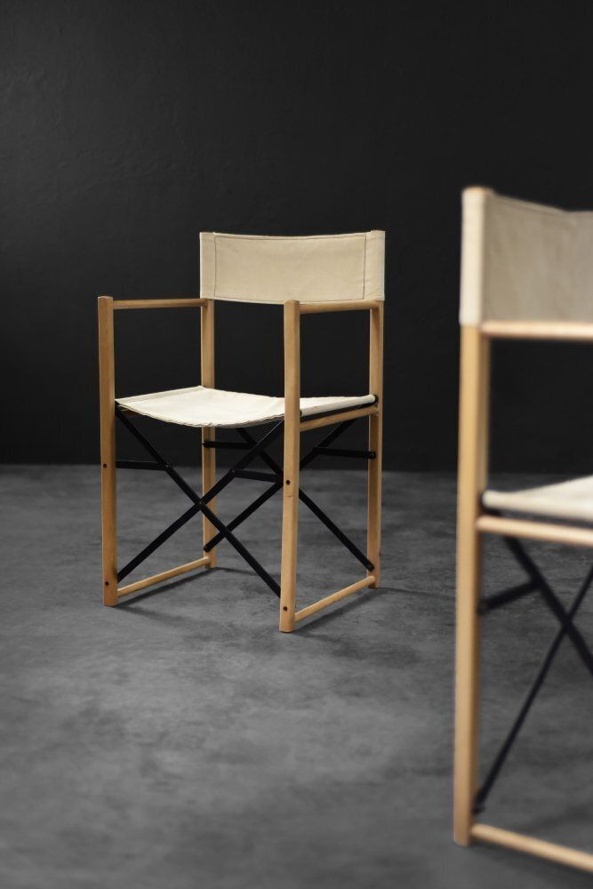 photo furniture Mid Century Scandinavian Modern Beech & Canvas Safari Directors Chairs, 1960s, Set Of 2