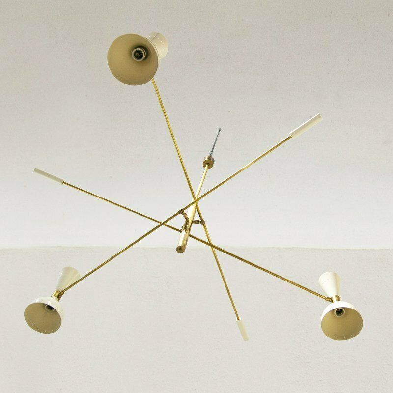 Mid Century Italian Brass And Aluminum Chandelier, 1960s photo vinterior