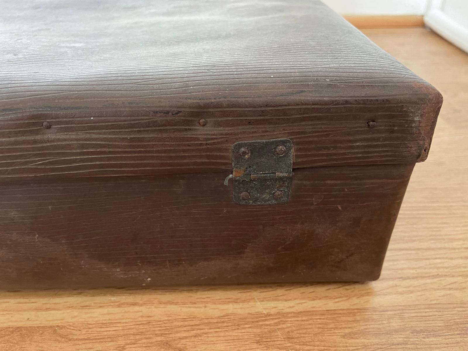 Vintage 1950s Brown Suitcase With Locks And Newspaper Lining photo buy