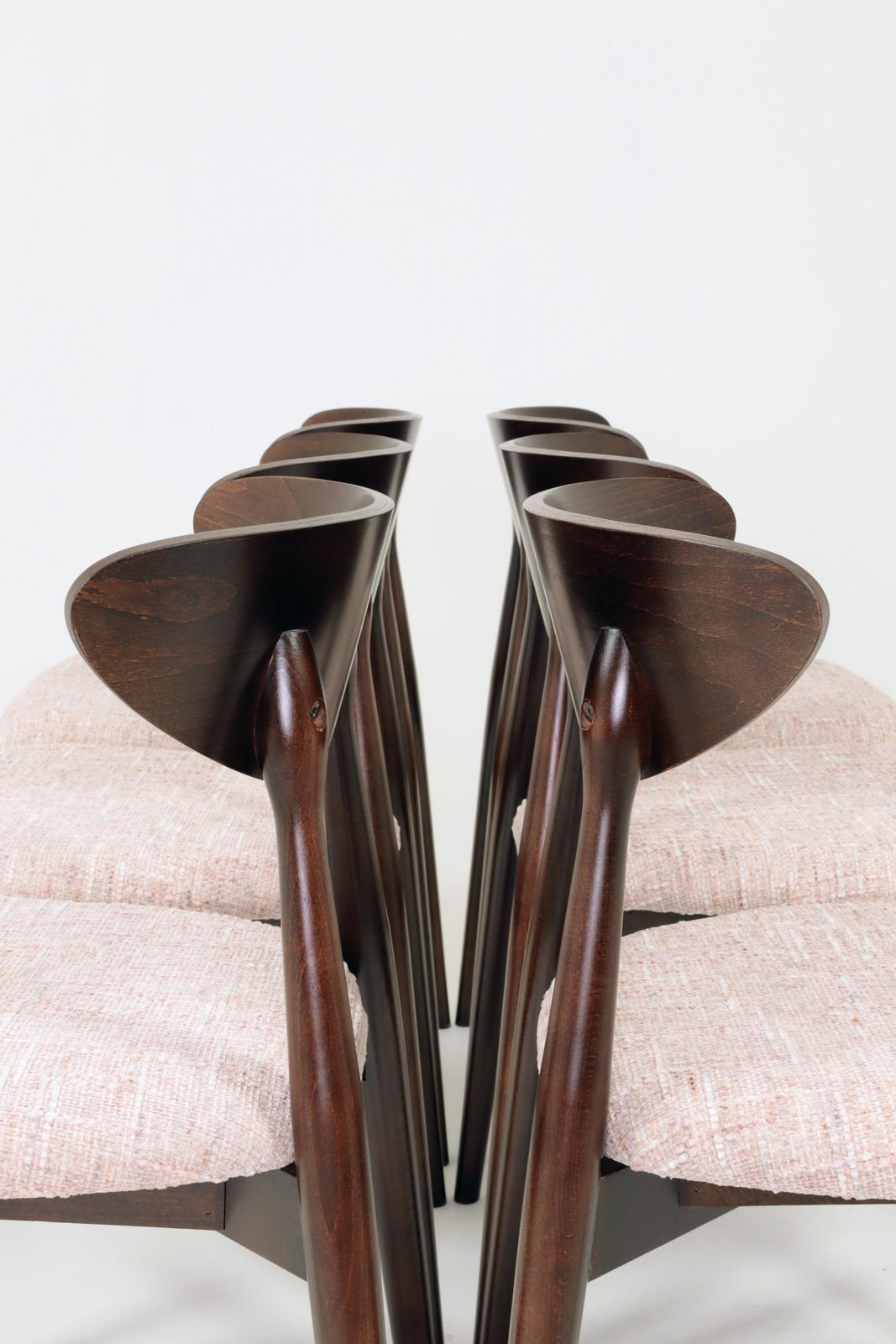 photo for sale Subltle Pink Set Of 6 Scandinavian Design Dining Chairs, Dark Walnut Color Wood