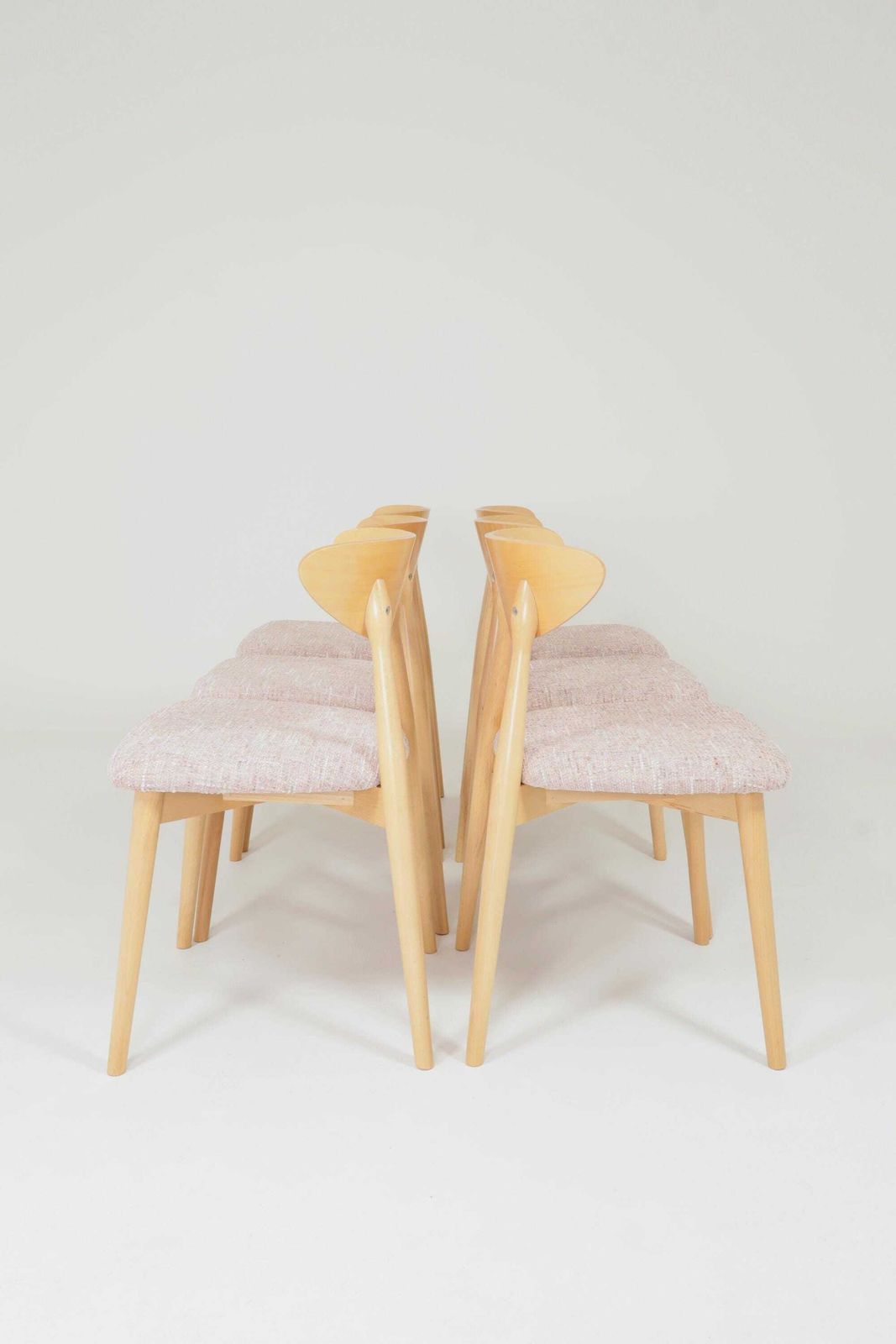 Light Pink Set Of 6 Scandinavian Design Dining Chairs Natural Wood