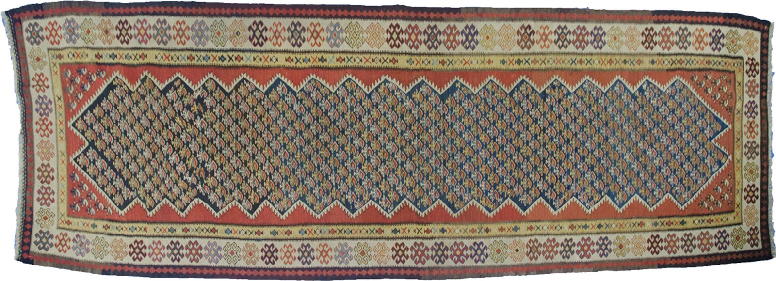 Antique Qasvin Kilim Carpet 316x117cm photo for sale