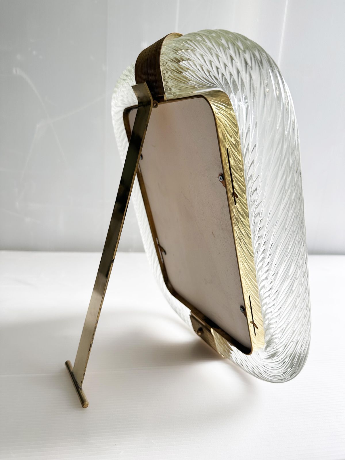 Home Decor Mid Century Modern Style "Torchon" Murano Glass Picture Frame And Unaquered Brass In Barovier Style photo