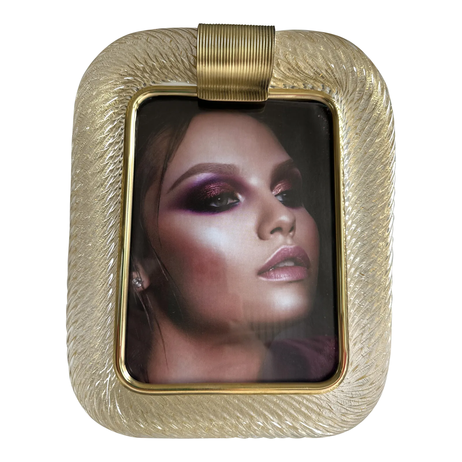 Mid Century Modern Style Gold "Torchon" Murano Glass Small Picture Frame And Brass In Barovier Style photo vintage