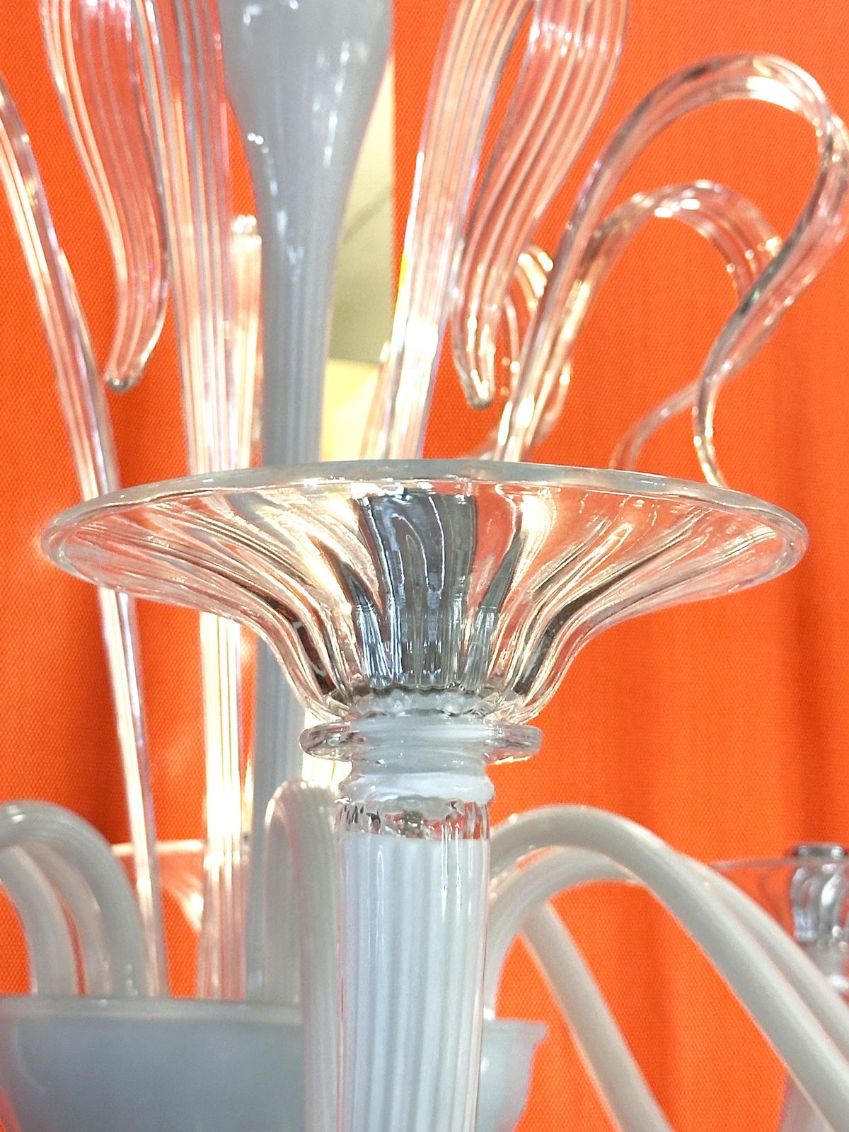 Contemporary White With Transparent Leaves And Boubeches Murano Glass Chandelier photo vintage