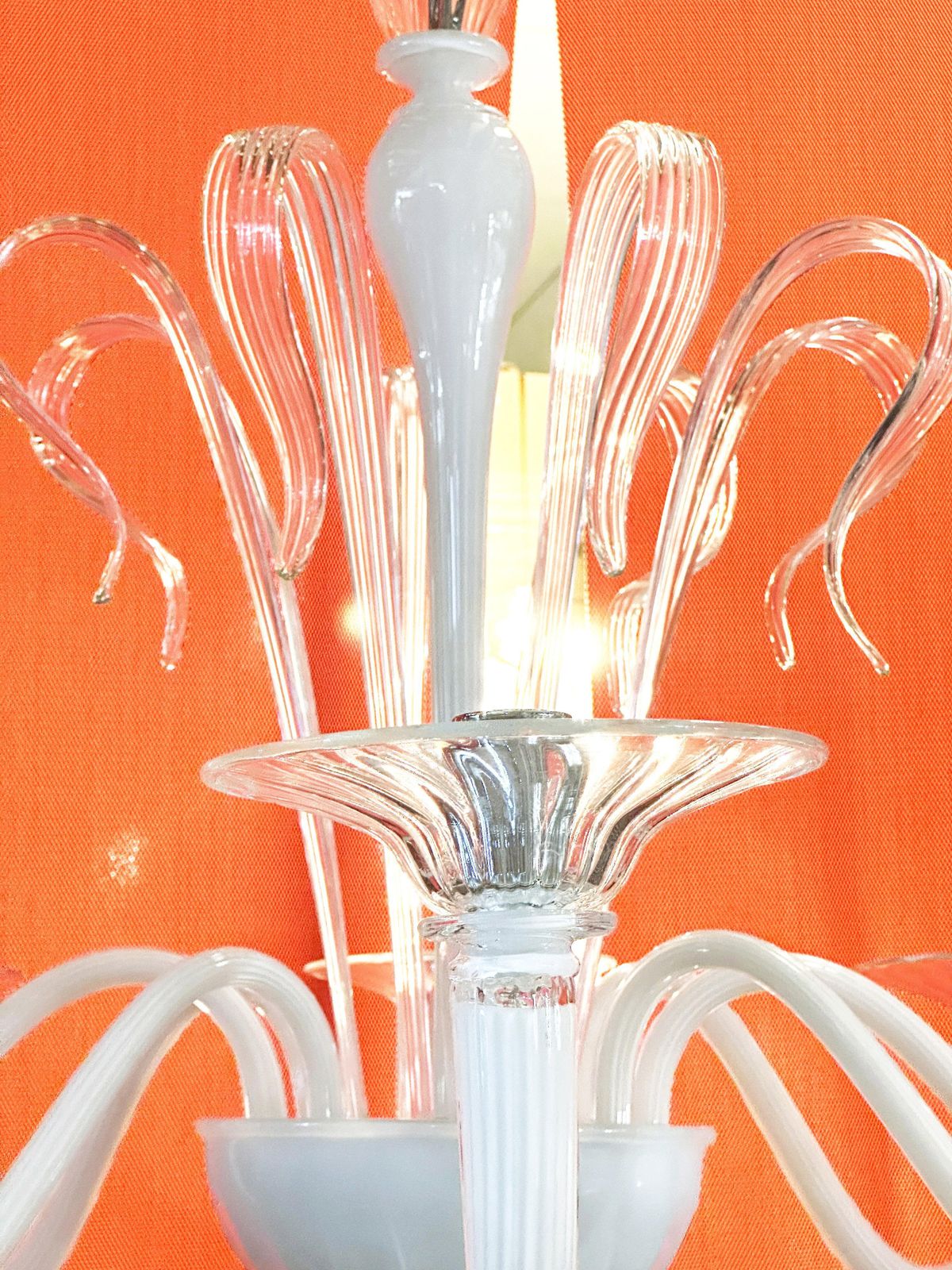 photo for sale Contemporary White With Transparent Leaves And Boubeches Murano Glass Chandelier