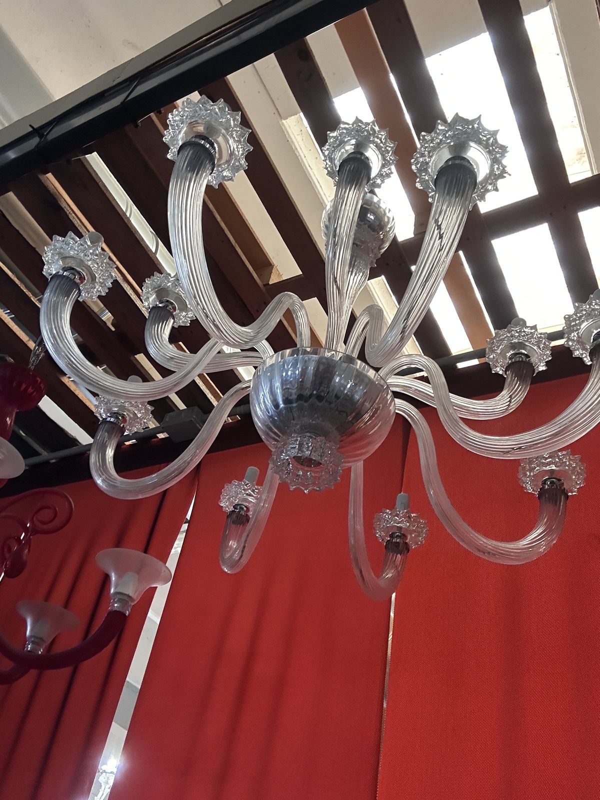 Lighting Contemporary Luxury Clear "Rostrato" Murano Glass Chandelier photo