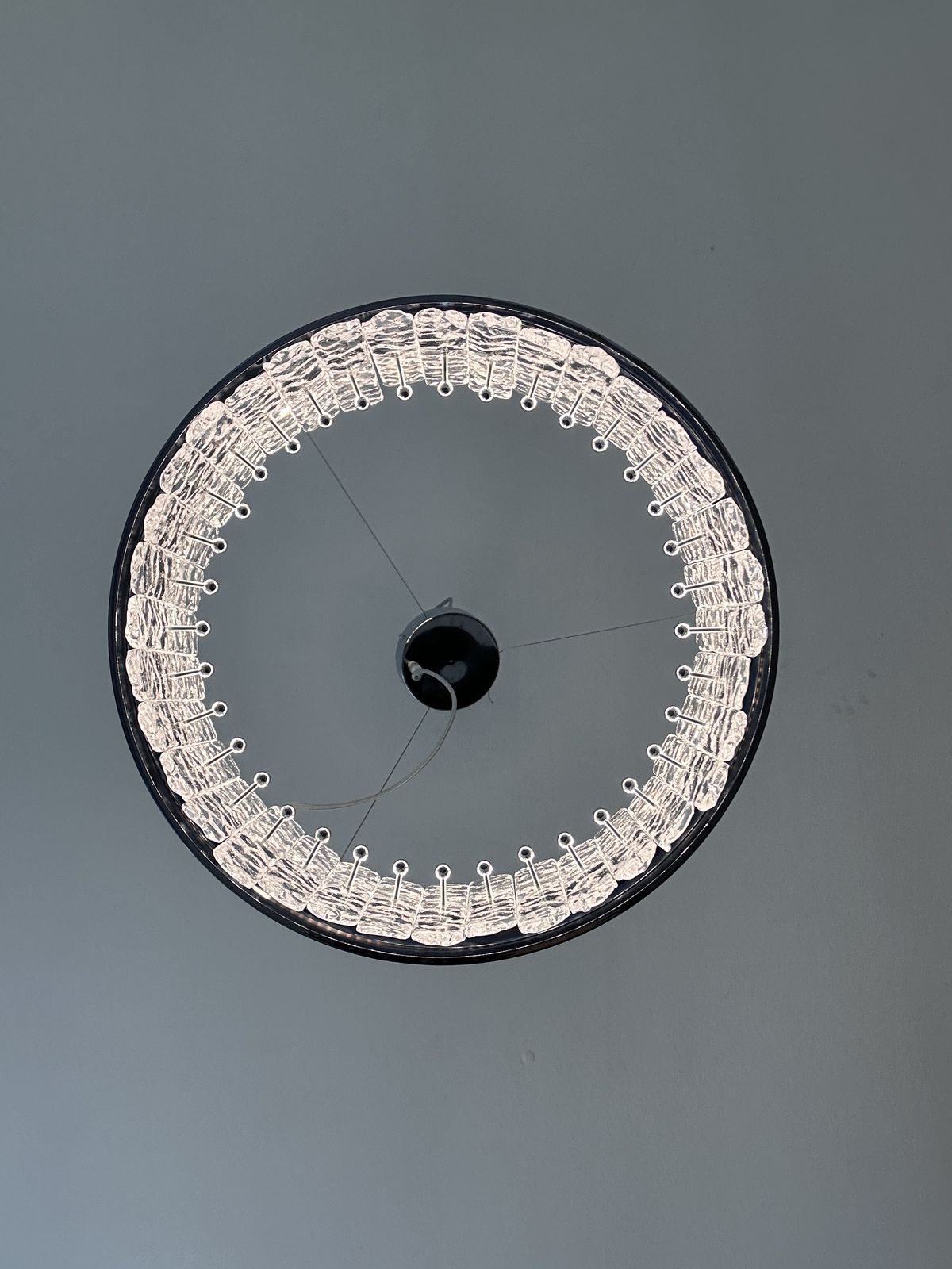 photo furniture Murano Glass "Ice" Chandelier Hammered Clear Glass In Polish Kromo Ring With Strip Led