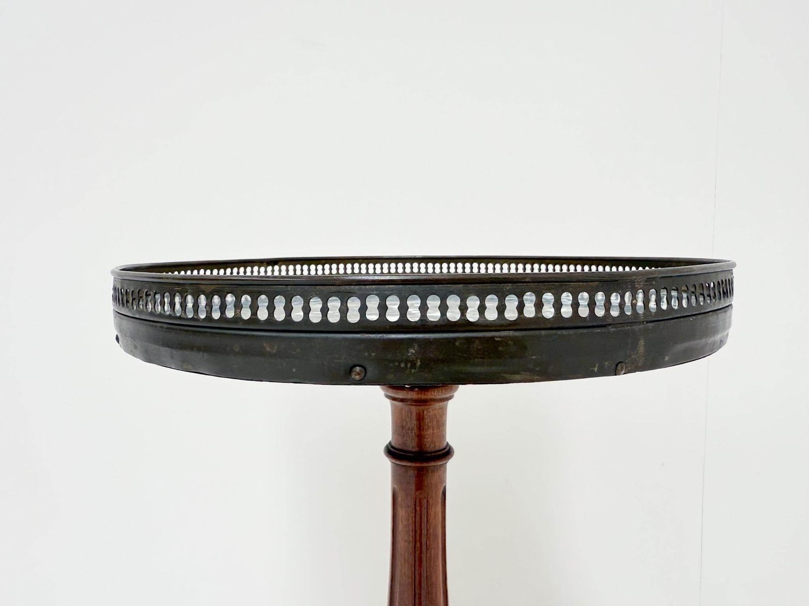 Antique Pedestal Side Table With Marble Top And Brass Gallery, Early 20th Century photo vintage