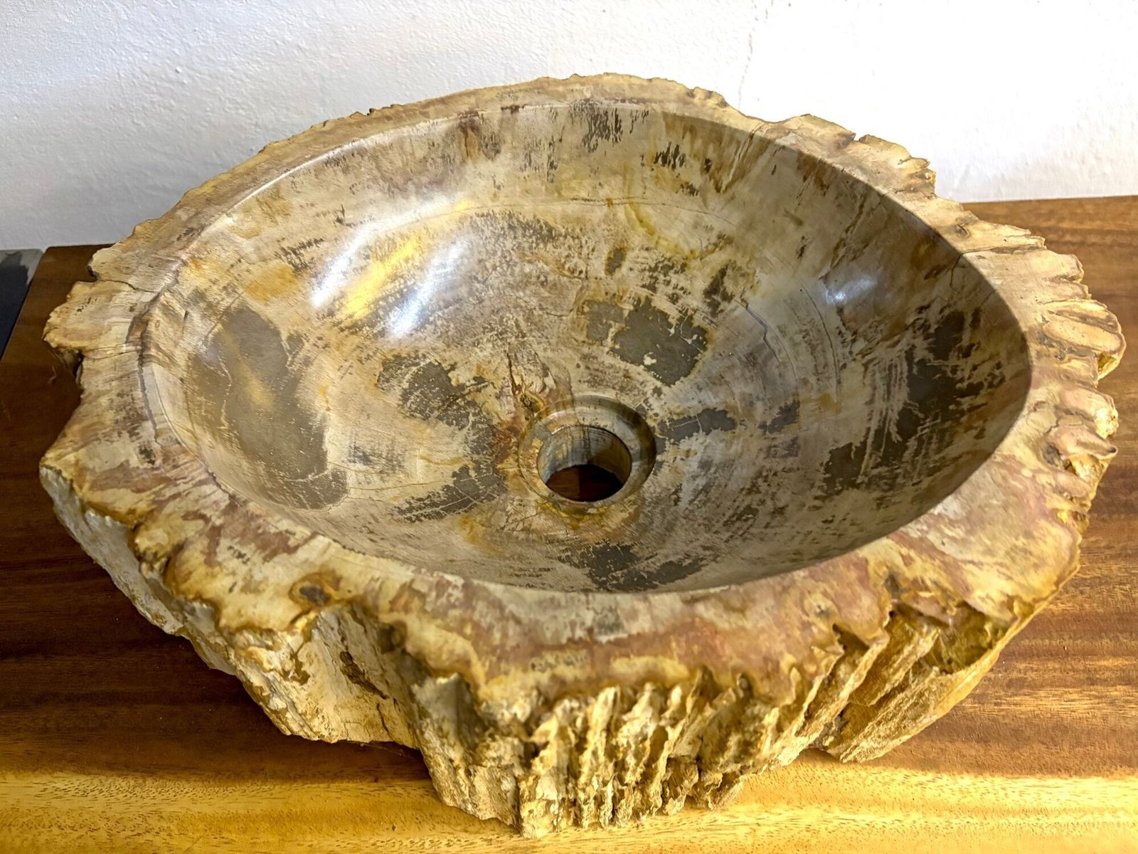Petrified Wood Sink, Modern Organic   Grey/ Brown/ Beige   Polished, Idn 2025 photo Home Decor