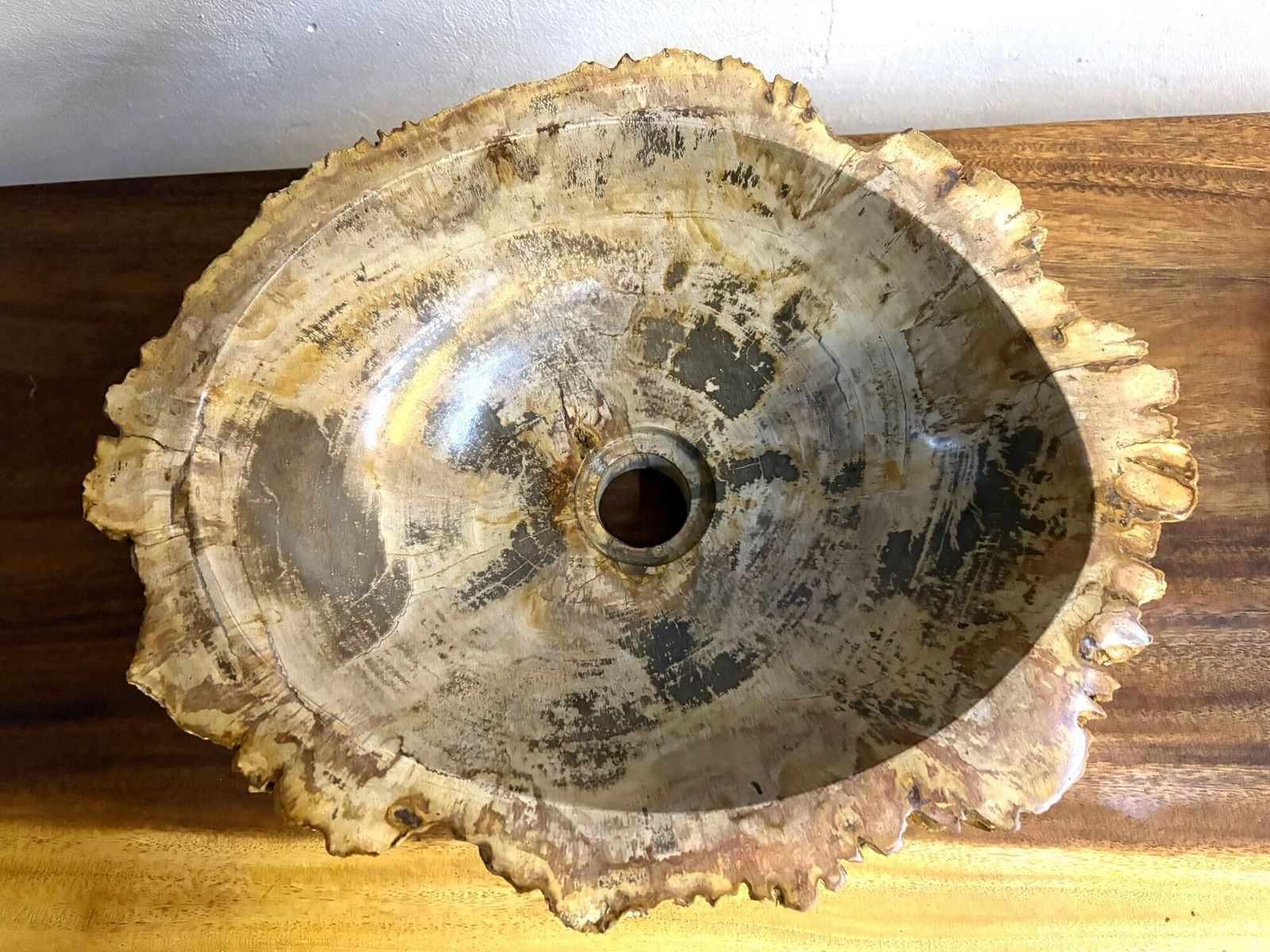 Petrified Wood Sink, Modern Organic   Grey/ Brown/ Beige   Polished, Idn 2025 photo vinterior