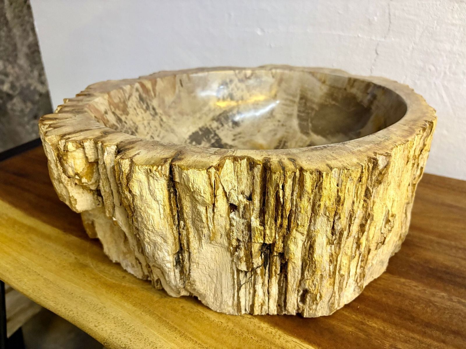Petrified Wood Sink, Modern Organic   Grey/ Brown/ Beige   Polished, Idn 2025 photo vintage