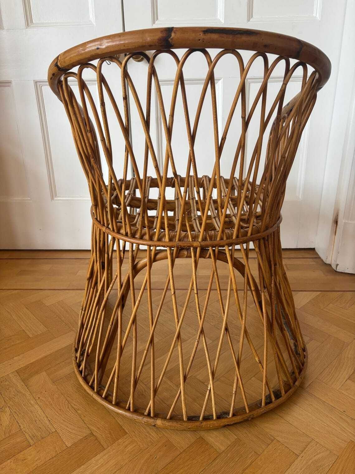 Mid 20th Century Bamboo Rattan Lounge Patio Chair photo vinterior