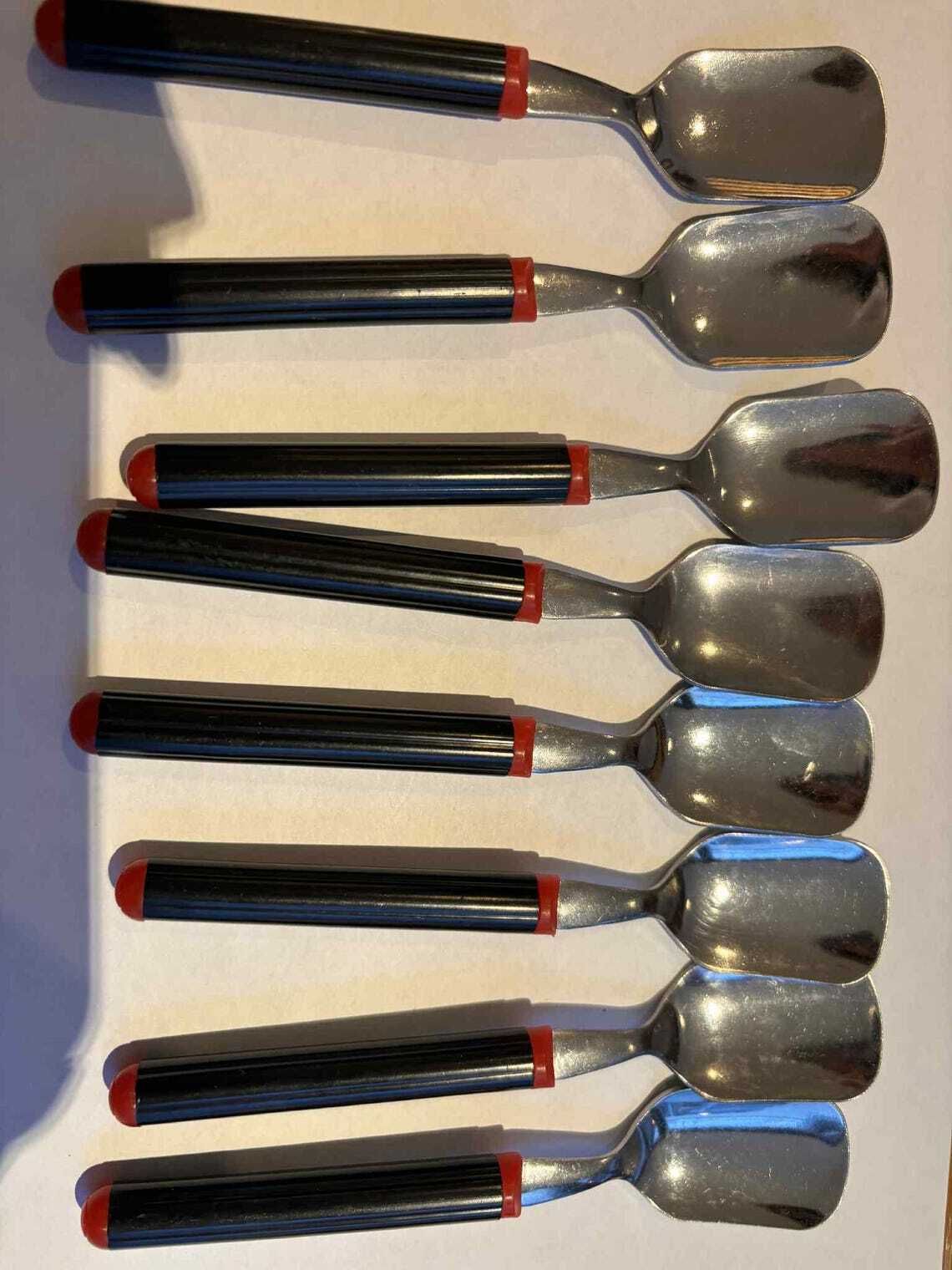 Zeldzame Vintage Inoxriv Bestekset, Jaren 1980, Italië – Postmodern Memphis Design, 18/10 Roestvrij Staal, Rood/Zwart – Dessertlepels En  Vorken, Ongebruikt photo 110.0