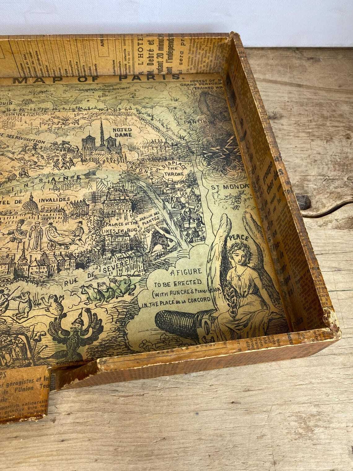 Unique Vintage Satirical Punch French Wooden Decoupage Tray  In Good Condition photo Home Decor