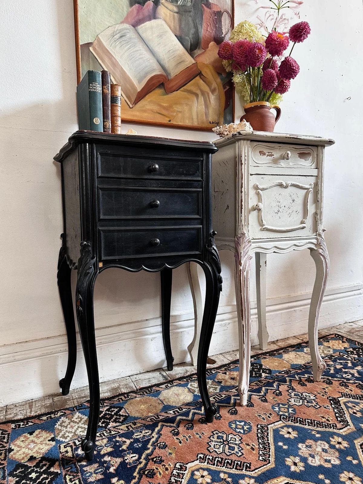 French Louis XV, Marble Top Bedside Table photo for sale
