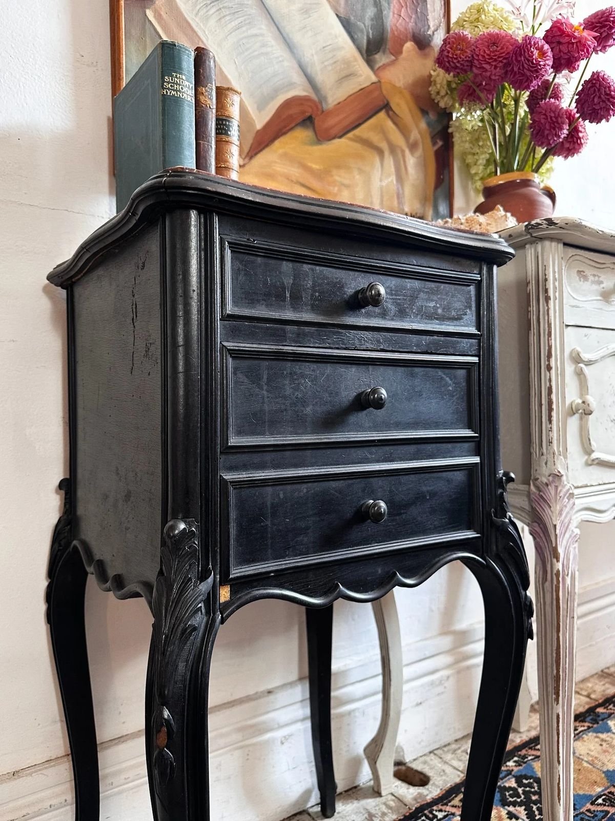 French Louis XV, Marble Top Bedside Table photo Furniture
