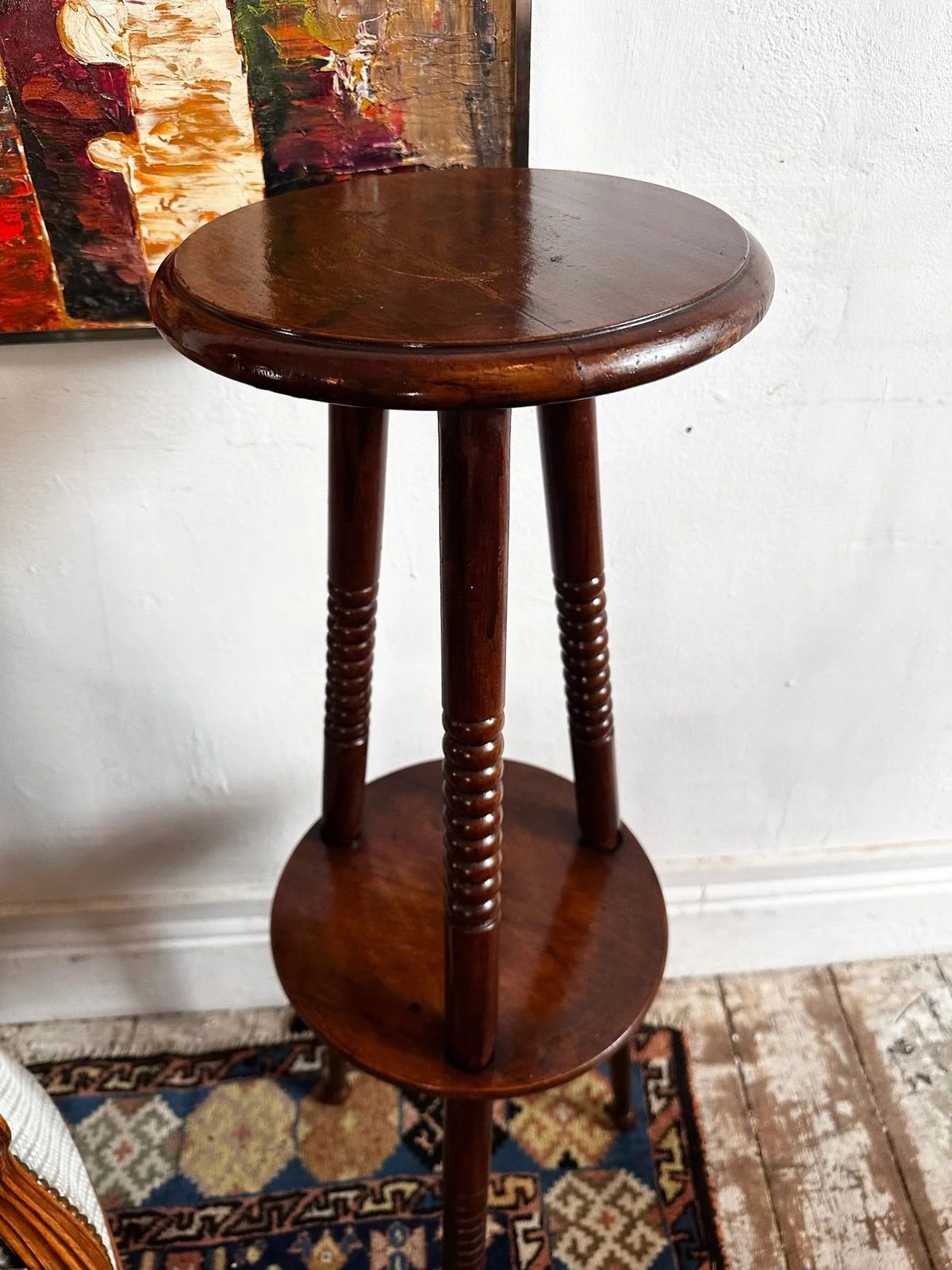 Mahogany Plant Stand, Tripod Of Bobbin Bead Legs. English C1960. photo for sale