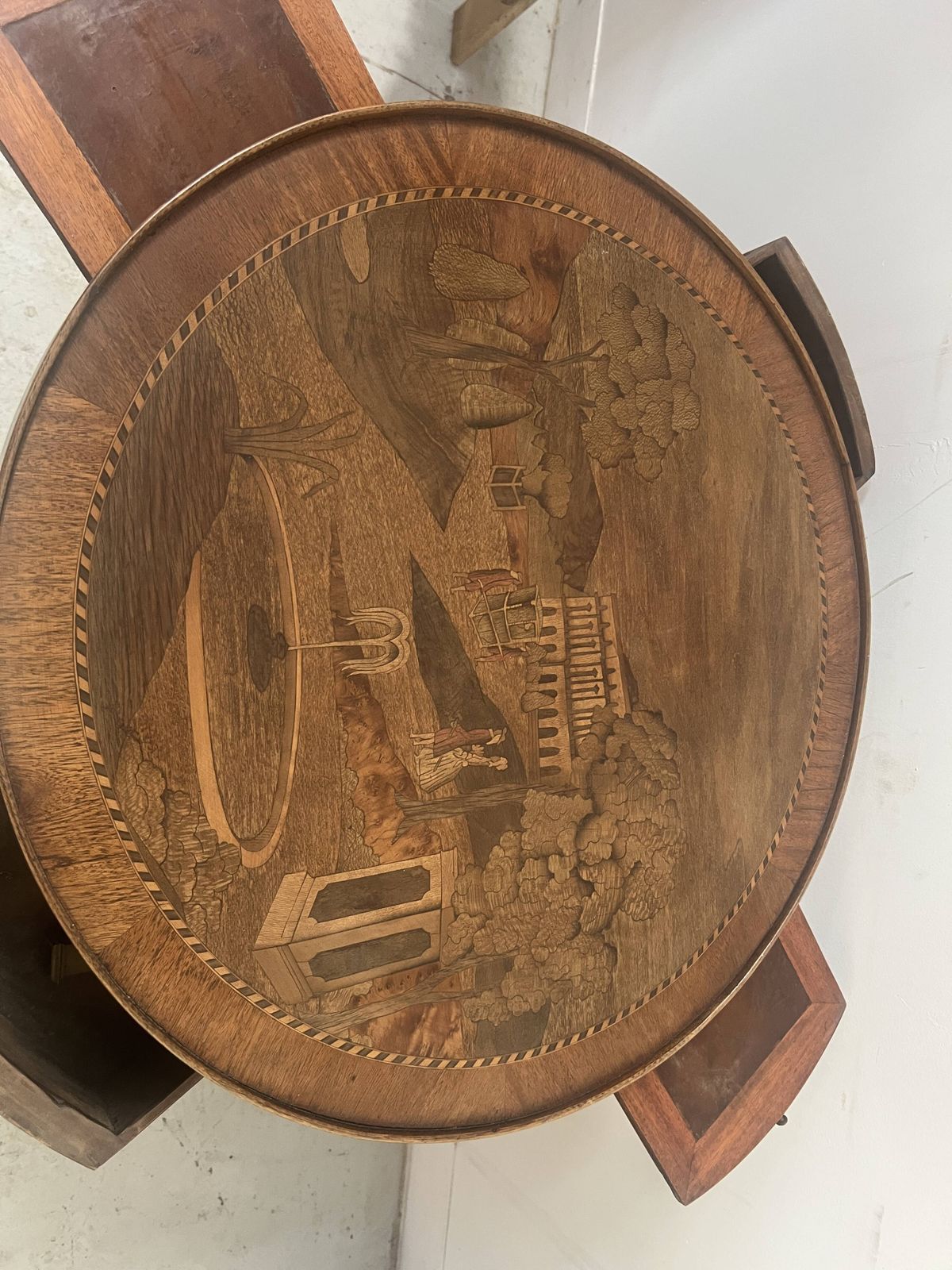 Louis XVI Style Marquetry Pedestal Table With Removable Top, 20th Century photo for sale
