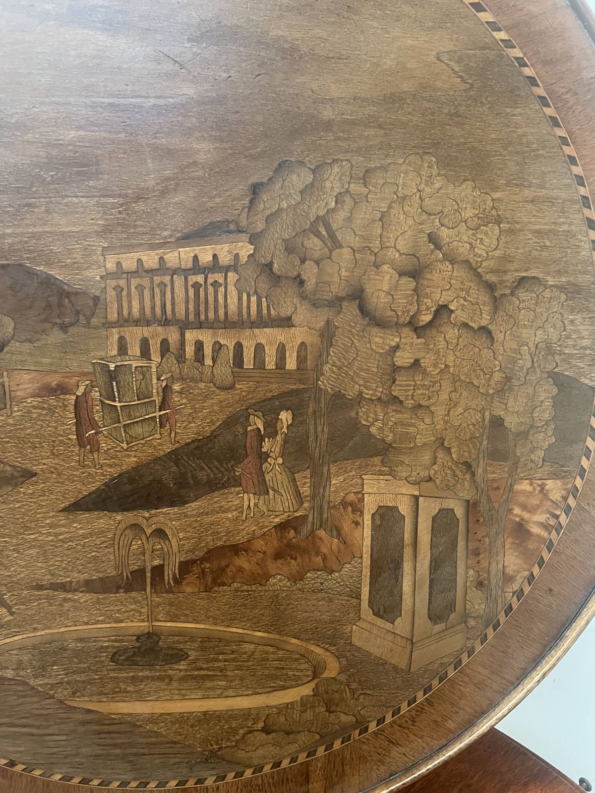 Louis XVI Style Marquetry Pedestal Table With Removable Top, 20th Century photo vintage