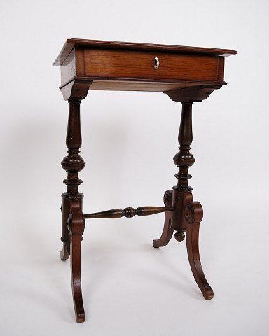 Antique Side Table With Drawer   Hand Polished Mahogany   Turned Legs   Year 1880s photo for sale