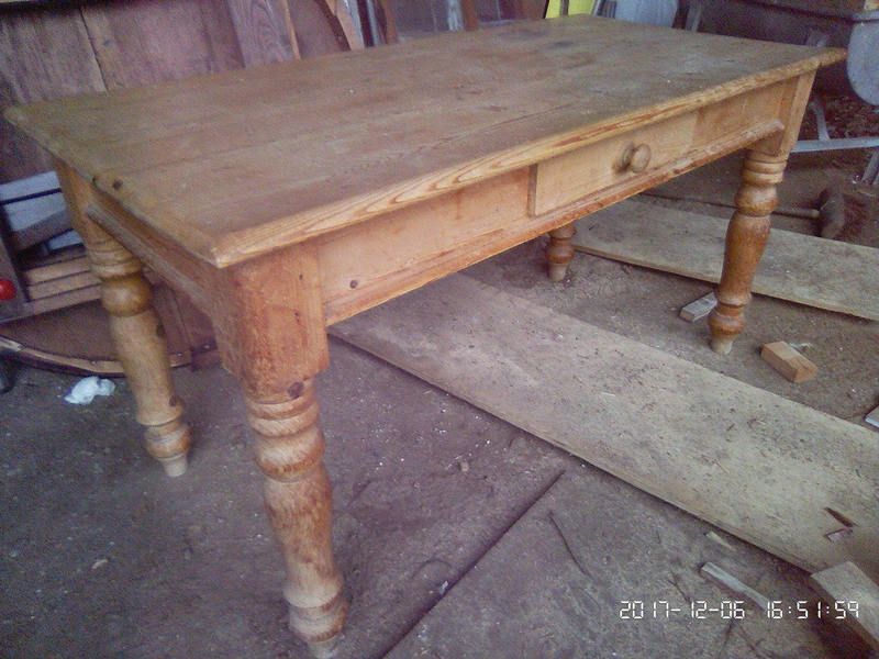 Small Chunky Vintage Pine Farmhouse Kitchen Dining Table With Drawer photo buy