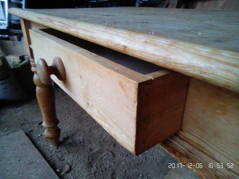 Small Chunky Vintage Pine Farmhouse Kitchen Dining Table With Drawer photo vintage