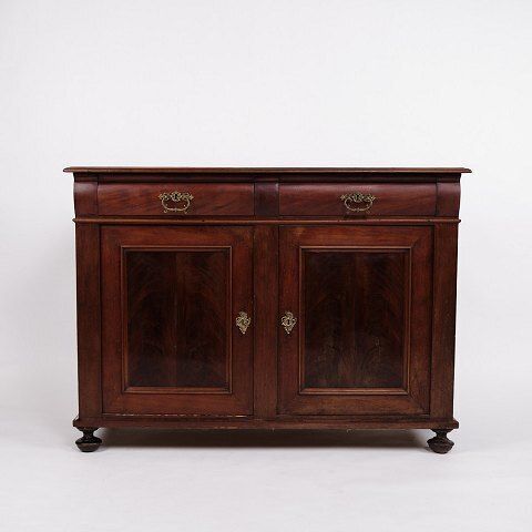 Low Antique Sideboard   Hand Polished Mahogany   Fixed Shelves   1880s