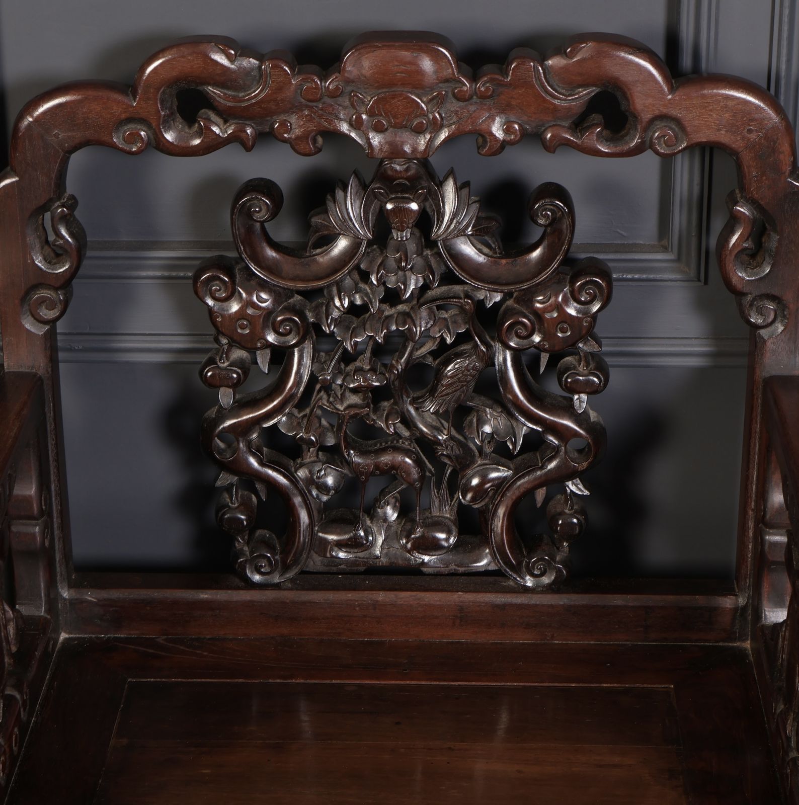Pair Of Chinese Hongmu Throne Chairs photo vintage