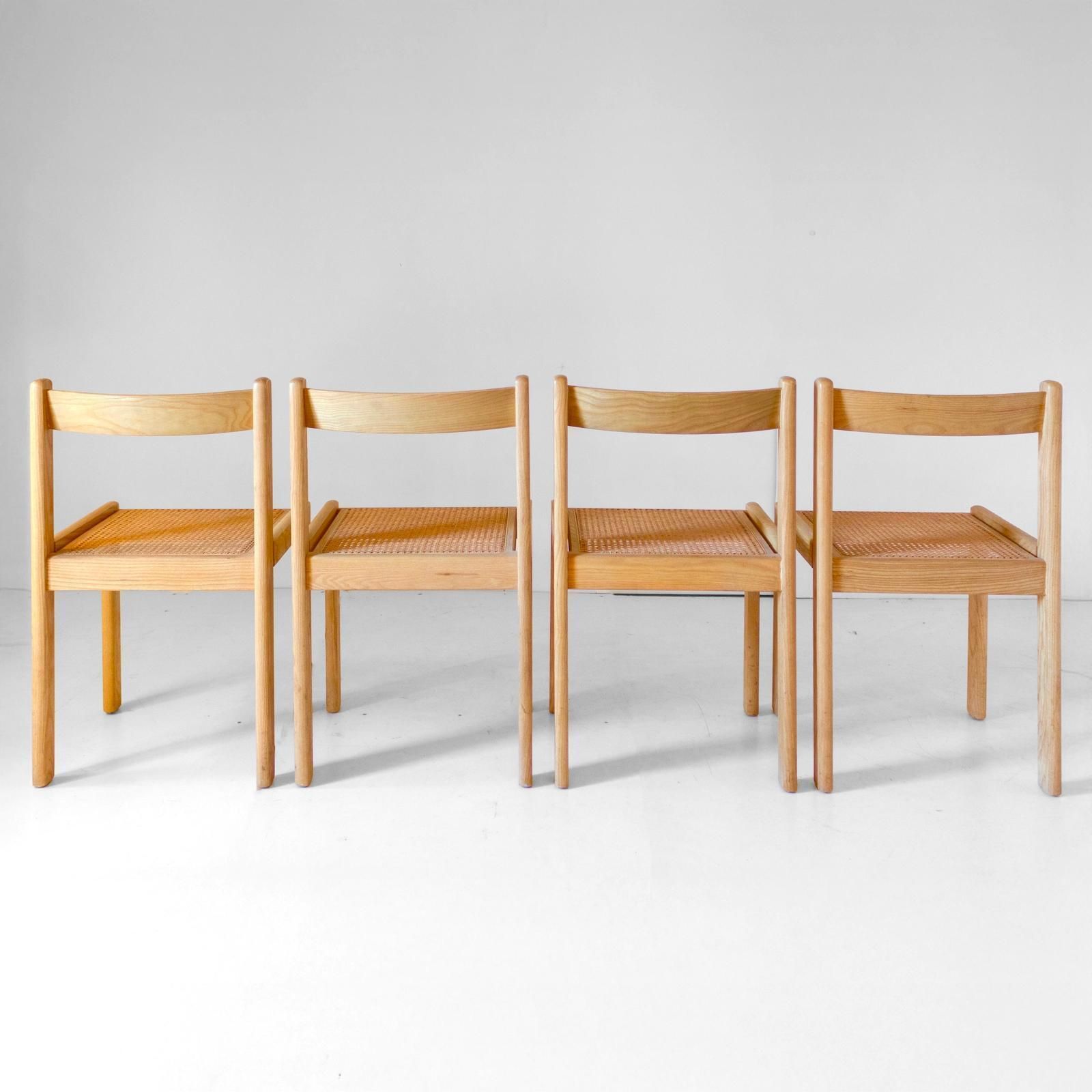 Set Of Four Italian Oak Dining Chairs With Vienna Straw Seats, 1970s photo Furniture