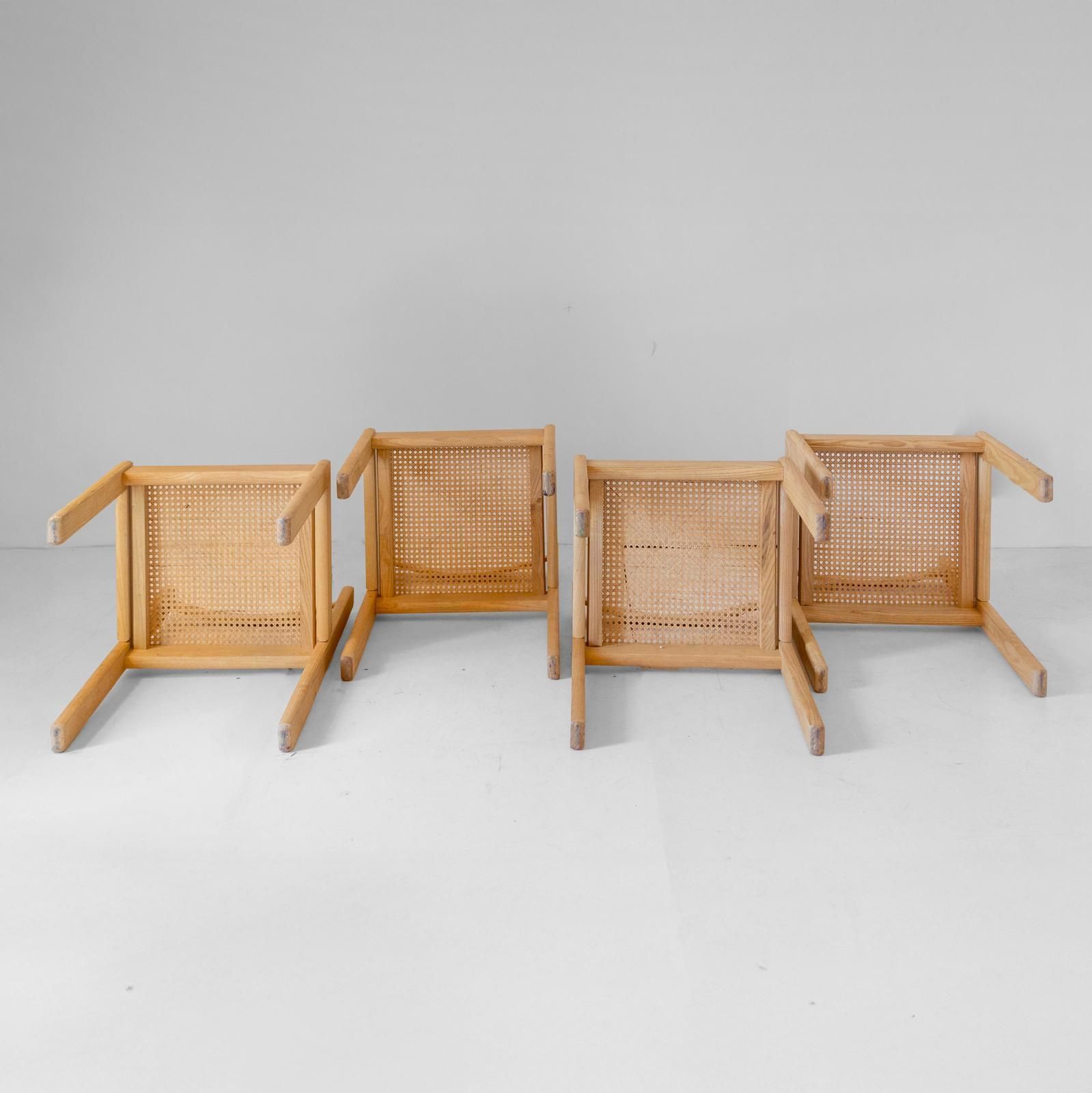2500.0 Set Of Four Italian Oak Dining Chairs With Vienna Straw Seats, 1970s photo