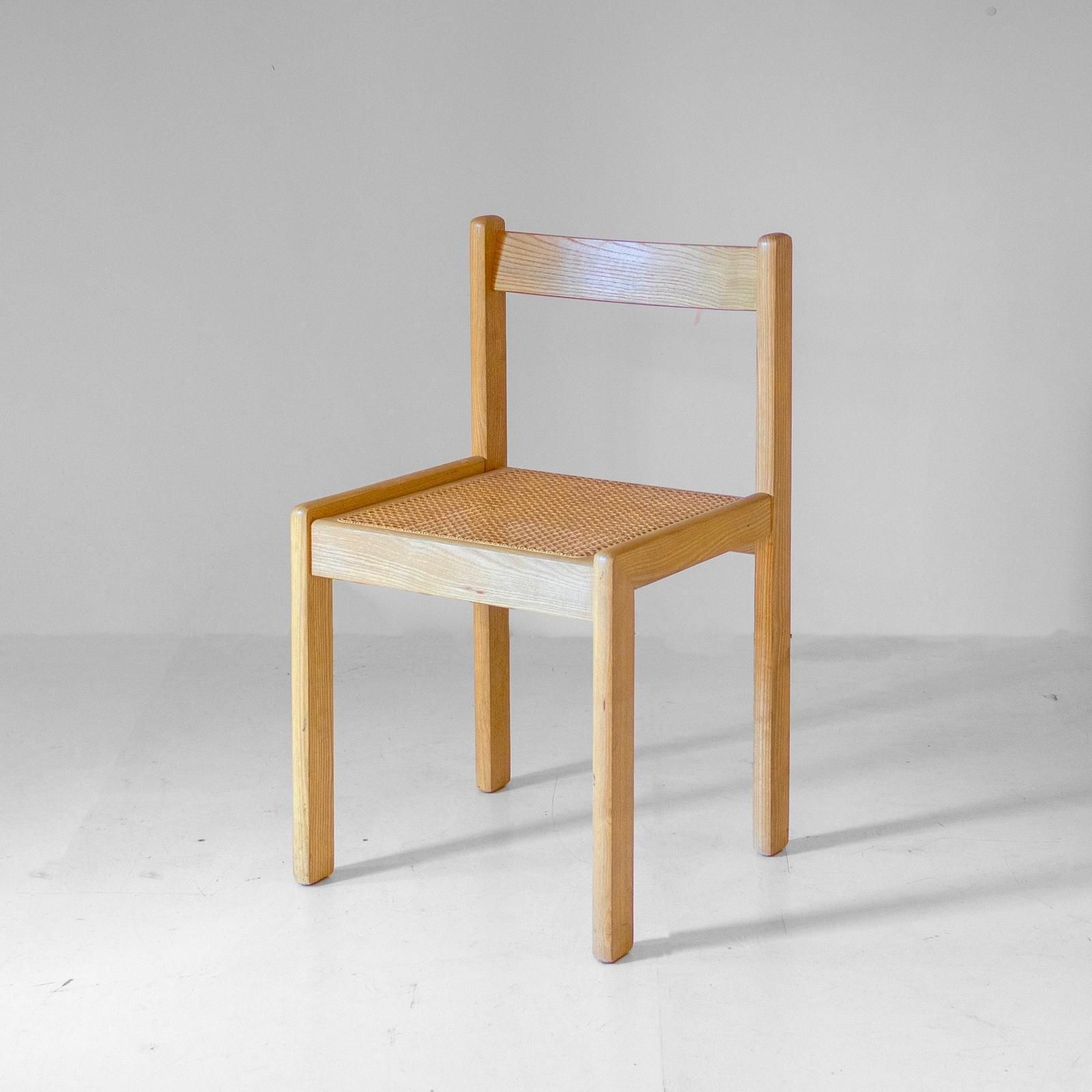 photo vinterior Set Of Four Italian Oak Dining Chairs With Vienna Straw Seats, 1970s