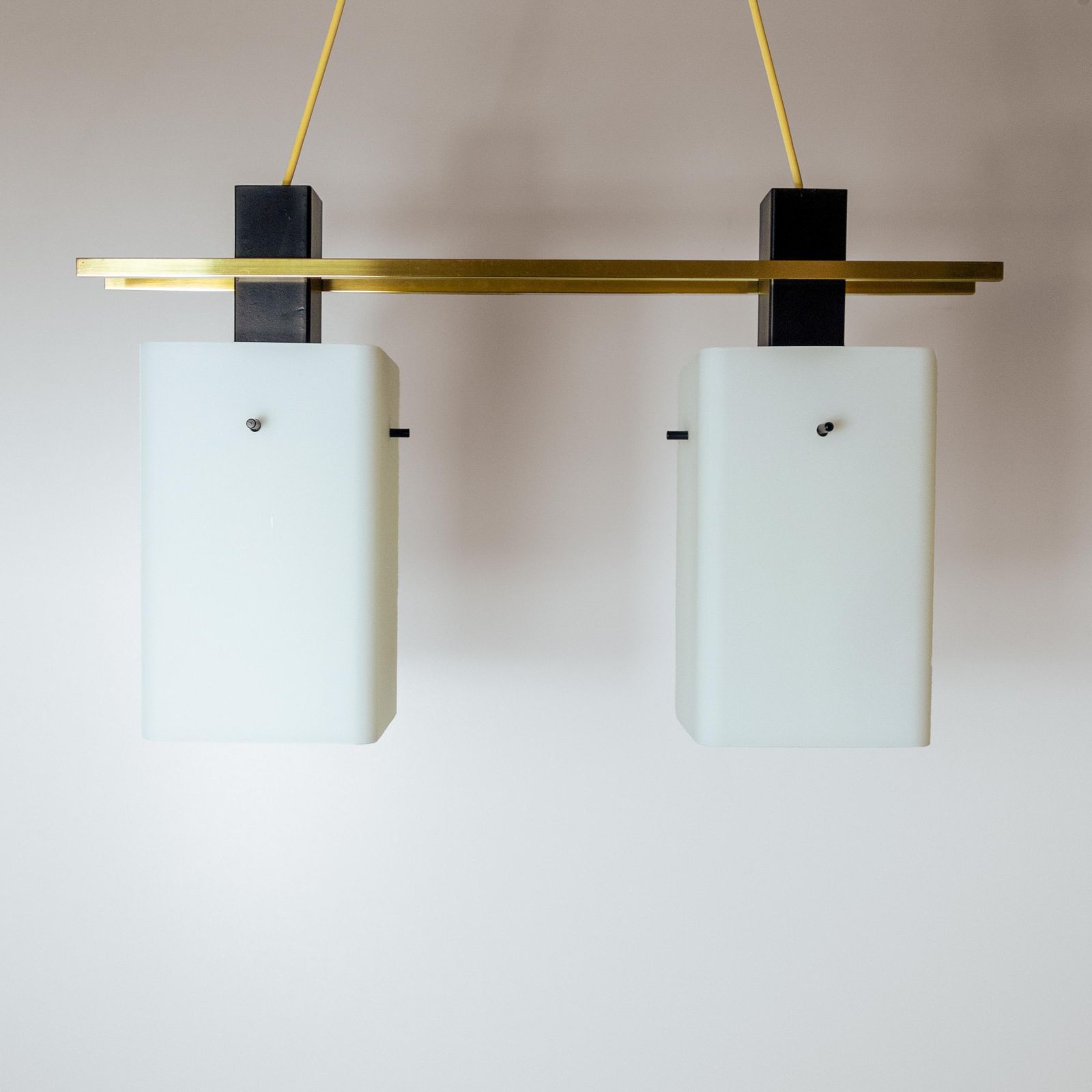 1950s Italian Stilnovo Pendant In Opaline Glass And Brass photo furniture