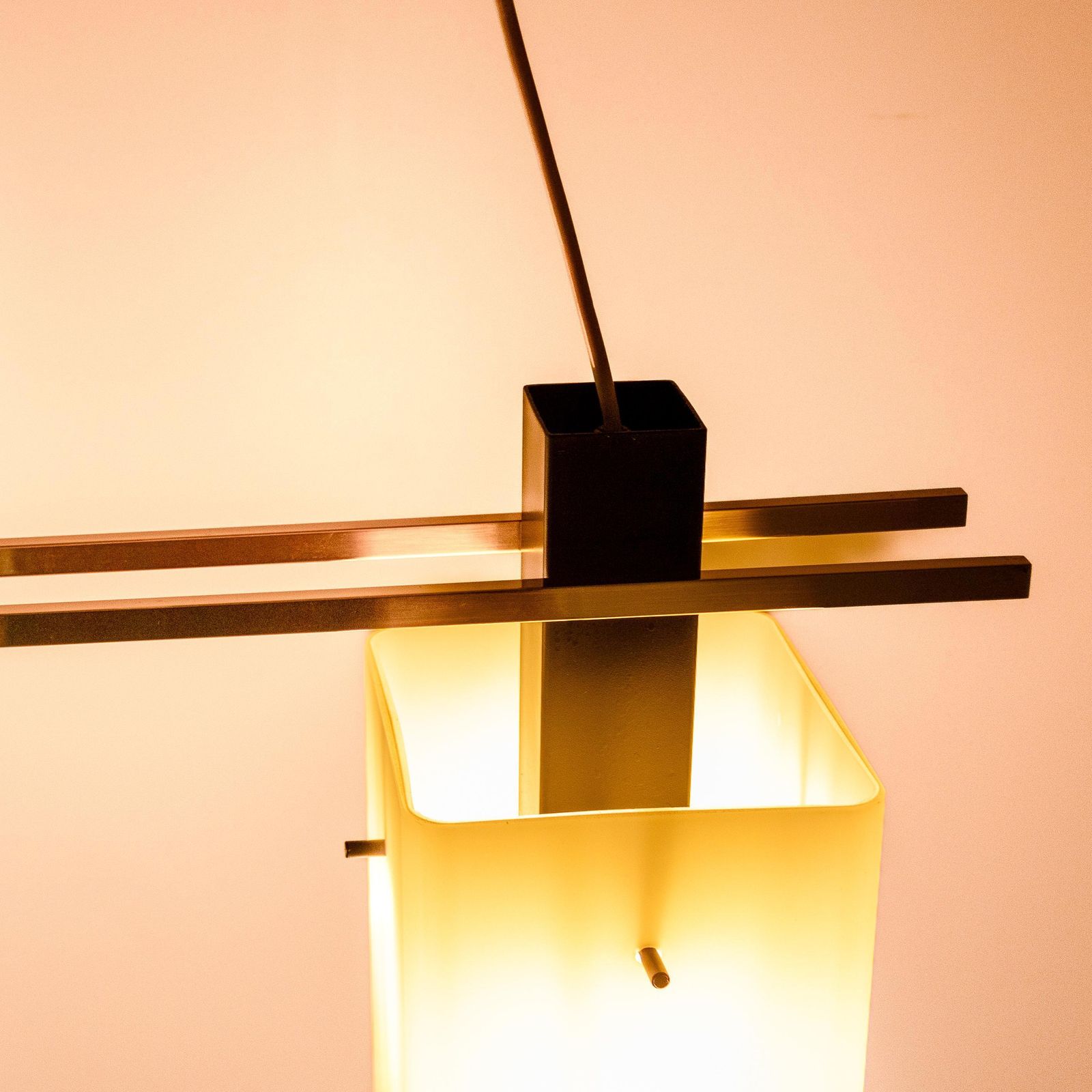 photo furniture 1950s Italian Stilnovo Pendant In Opaline Glass And Brass