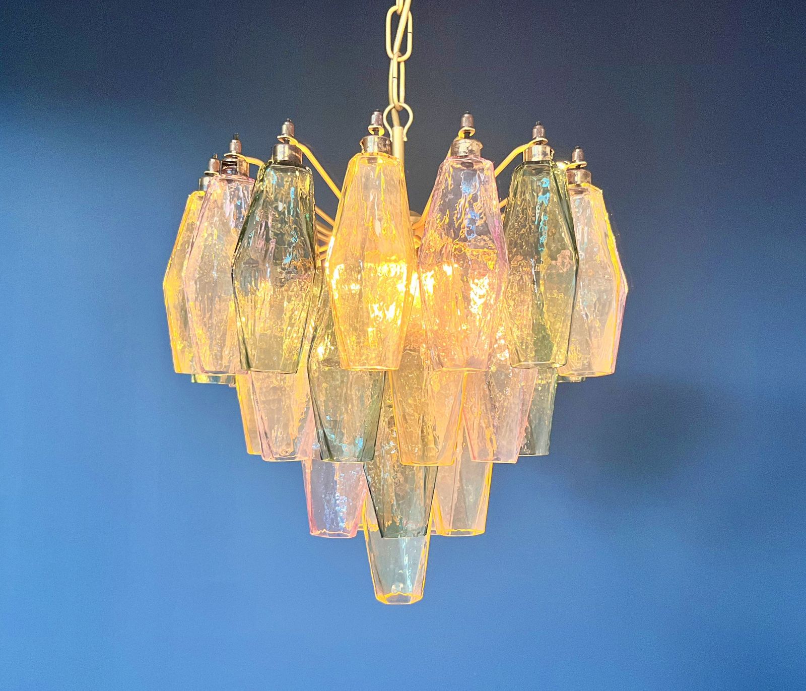 805.0 Elegant Murano Multicolored Poliedri Chandelier   Carlo Scarpa Design photo
