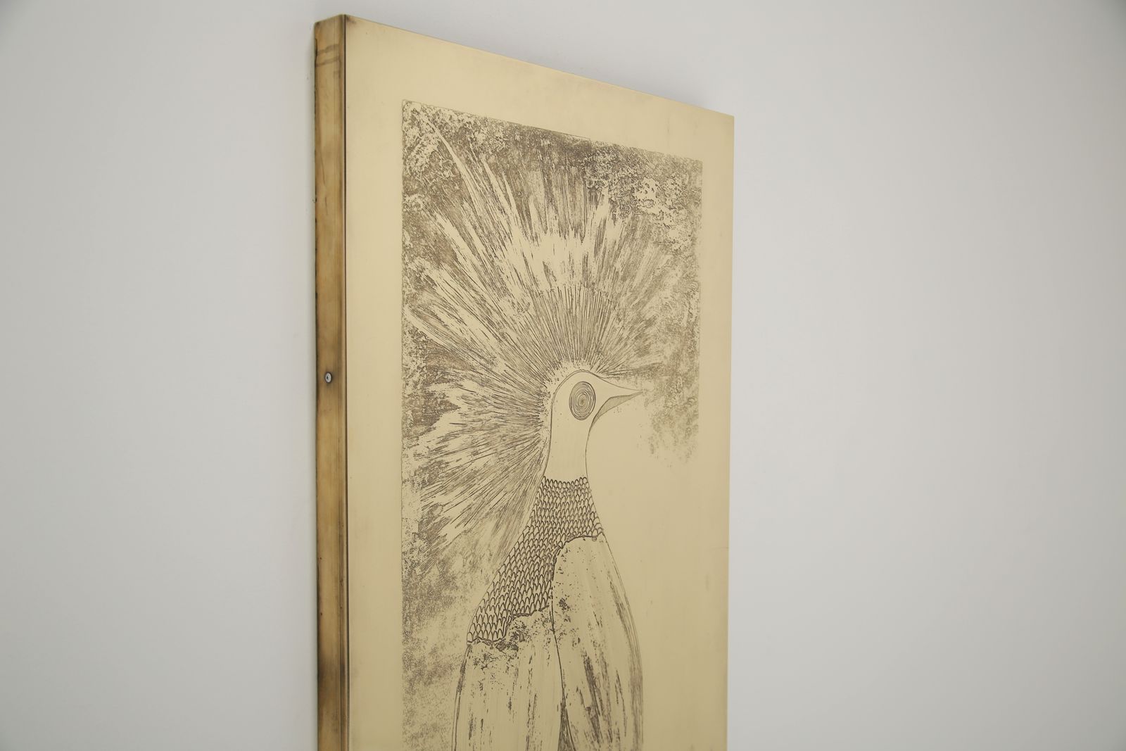 photo furniture Wall Mounted Acid Etched Brass Art Pheasant Wall Panel By Christian Krekels, 1977.