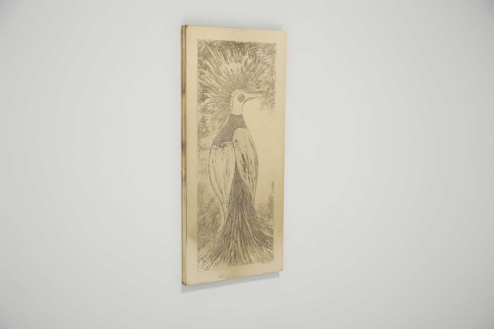 Wall Mounted Acid Etched Brass Art Pheasant Wall Panel By Christian Krekels, 1977.