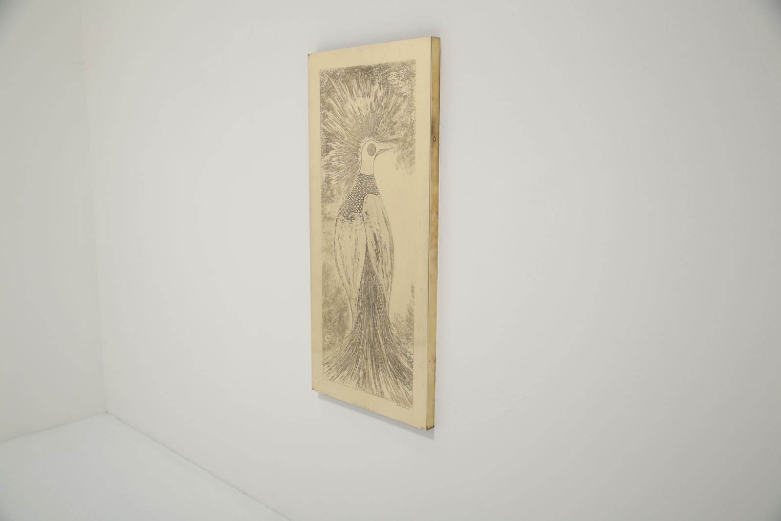 Art Wall Mounted Acid Etched Brass Art Pheasant Wall Panel By Christian Krekels, 1977. photo