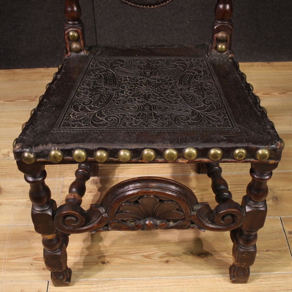 Furniture Pair Of 18th Century Antique Italian Leather Chairs photo
